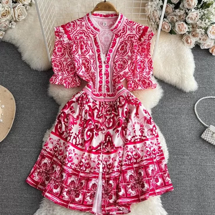 Pink Dresses | Skater Dresses^Alamode By Akanksha Bologna Porcelain Summer Vintage Dress