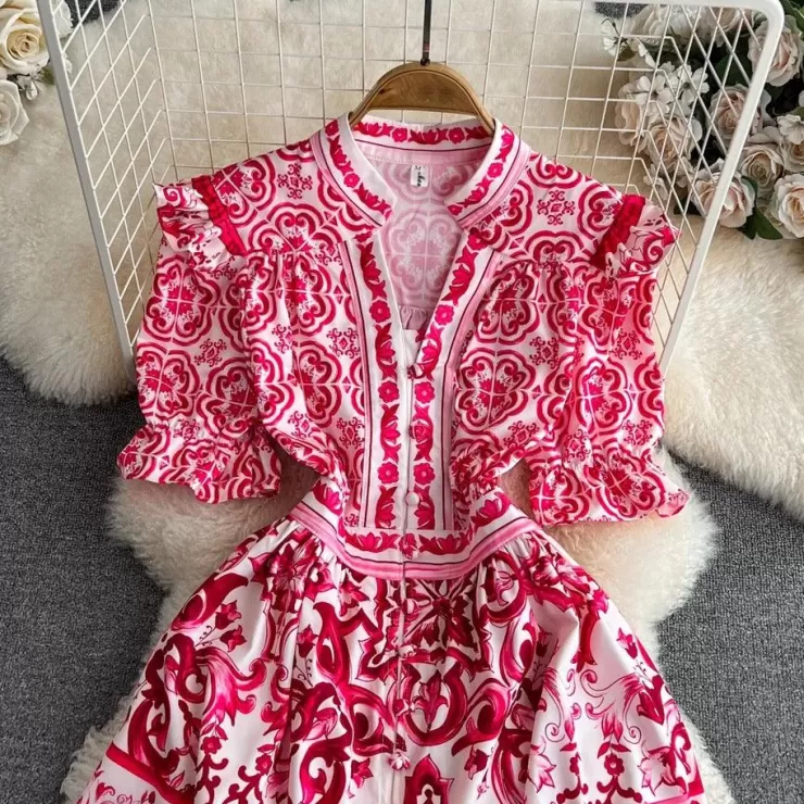 Pink Dresses | Skater Dresses^Alamode By Akanksha Bologna Porcelain Summer Vintage Dress