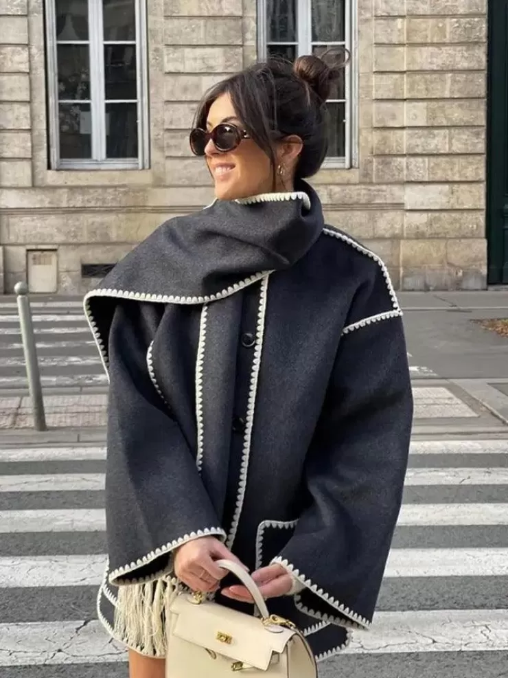 Jackets And Coats | Sweaters^Alamode By Akanksha Cora Oversized Woolen Jacket With Scarf