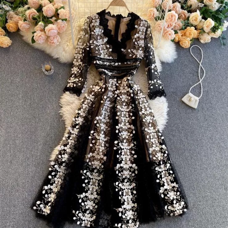 Winter Dresses | Mini Dresses^Alamode By Akanksha Orleans Embroidered Lace Mesh Midi Dress