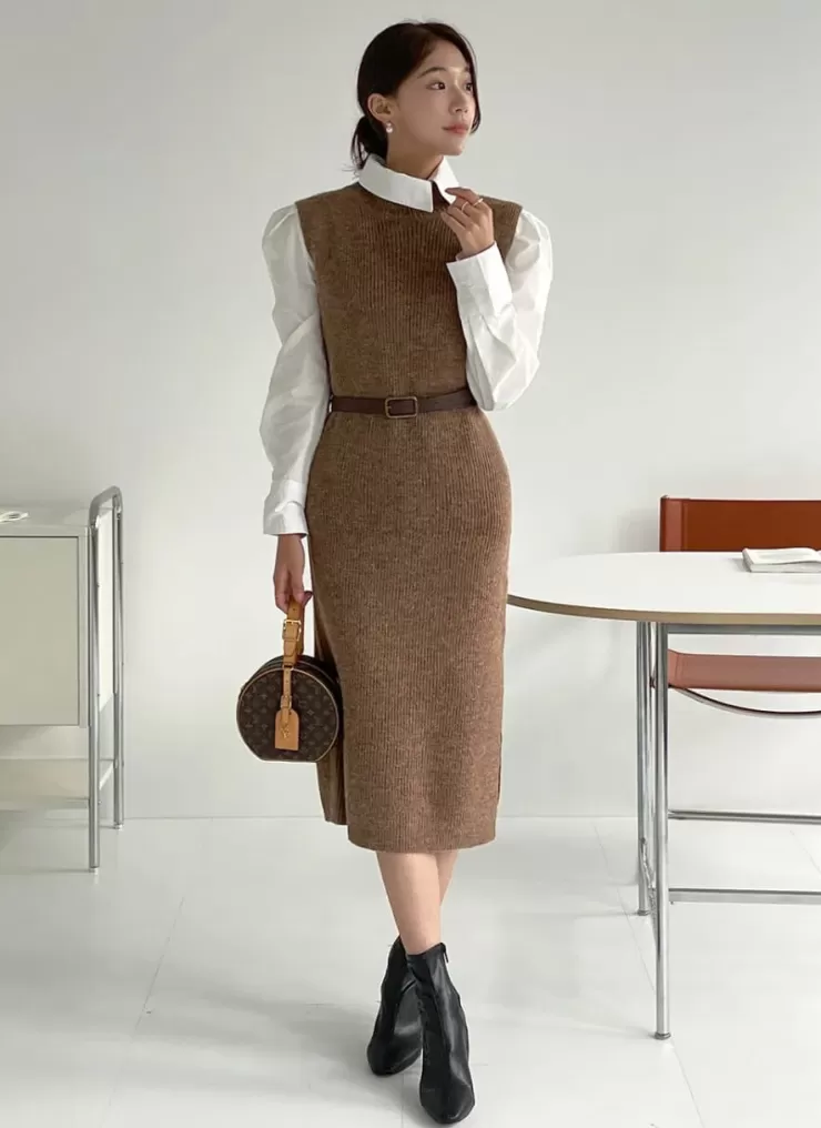 Winter Wear | Co-Ords^Alamode By Akanksha Rida Premium Winter Coord Set- Top With Dress And Belt