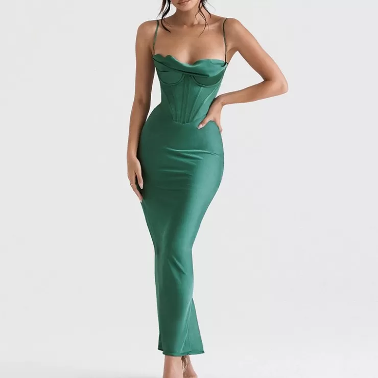 Brown Dresses | Knee Length Dresses^Alamode By Akanksha Sizzle Bodycon Corset Midi Dress In Green